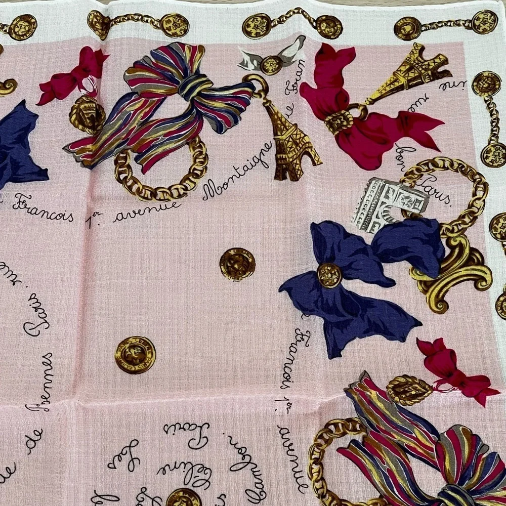 Vintage Celine Paris Arc-de-Triomphe Medallion Era Cotton Voile Scarf BNWT 1970s - Picture 12 of 13